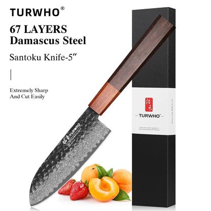 Santoku Utility Knife 125mm – Hand-Forged Damascus Steel, Japanese Style