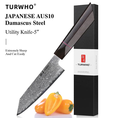 Kiritsuke Utility Knife 125mm – VG10 Damascus Steel, Compact Japanese Design