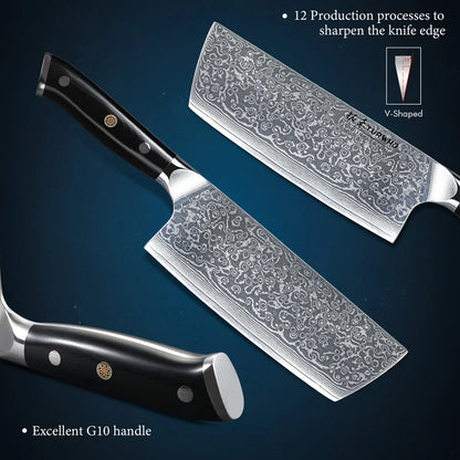 Nakiri Knife 180mm – Damascus Steel, G10 Handle, Japanese Vegetable Slicer