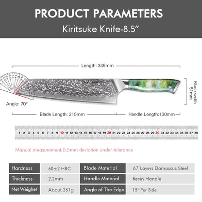 Kiritsuke Knife 210mm – VG10 Damascus Steel, Resin Handle