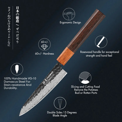 Utility Knife 125mm – Hand-Forged 67-Layer Damascus Steel, Japanese Style