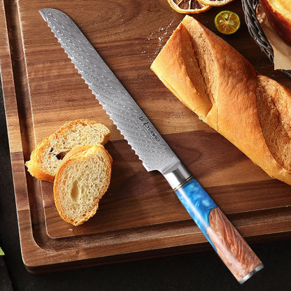 Serrated Bread Knife 190mm – Damascus Steel, Ideal for Bread, Cake & Cheese