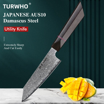 Kiritsuke Utility Knife 125mm – VG10 Damascus Steel, Compact Japanese Design