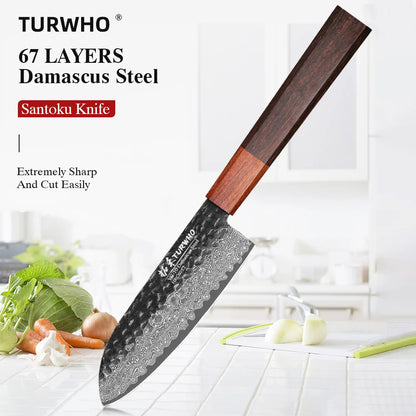 Santoku Utility Knife 125mm – Hand-Forged Damascus Steel, Japanese Style
