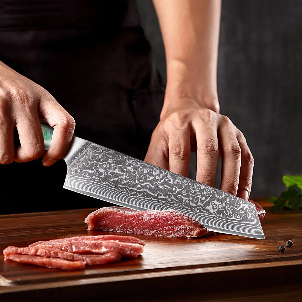 Kiritsuke Knife 210mm – VG10 Damascus Steel, Resin Handle