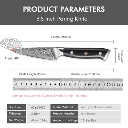 Paring Knife 90mm – 67-Layer Damascus Steel, for Fruit, Peeling & Precision Tasks
