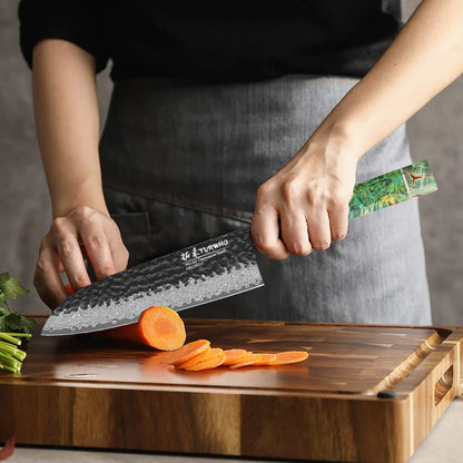 Santoku Knife 180mm – Hand-Forged 67-Layer Damascus Steel, Japanese All-Purpose Knife