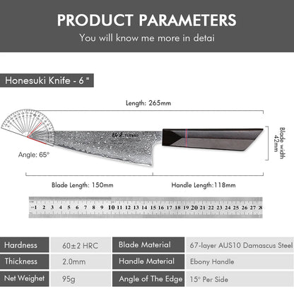 Honesuki Knife 150mm – Hand-Forged Damascus Steel, Japanese Boning & Utility Knife