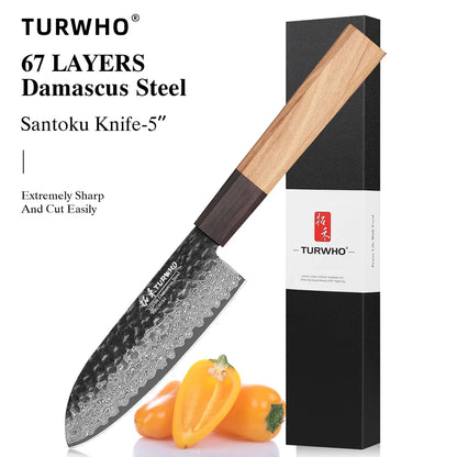 Santoku Knife 125mm – Handmade Japanese Damascus Steel, Vegetable & Utility Cleaver