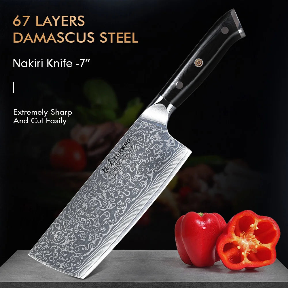 Nakiri Knife 180mm – Damascus Steel, G10 Handle, Japanese Vegetable Slicer