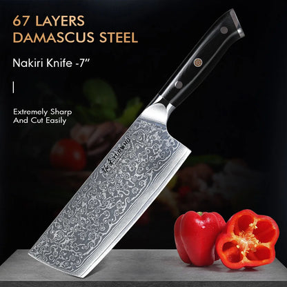 Nakiri Knife 180mm – Damascus Steel, G10 Handle, Japanese Vegetable Slicer