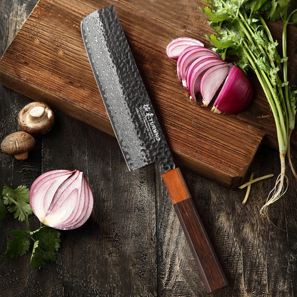 Nakiri Knife 180mm – Hand-Forged Japanese Damascus Steel, for Slicing & Chopping