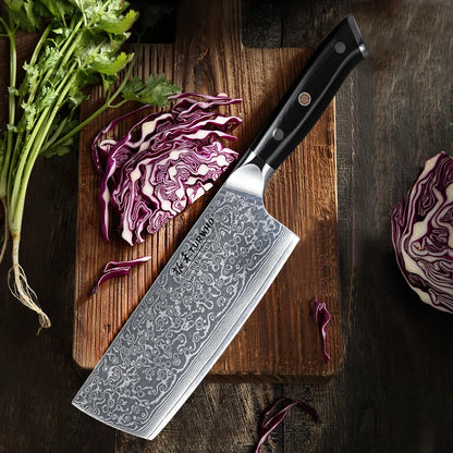 Nakiri Knife 180mm – Damascus Steel, G10 Handle, Japanese Vegetable Slicer