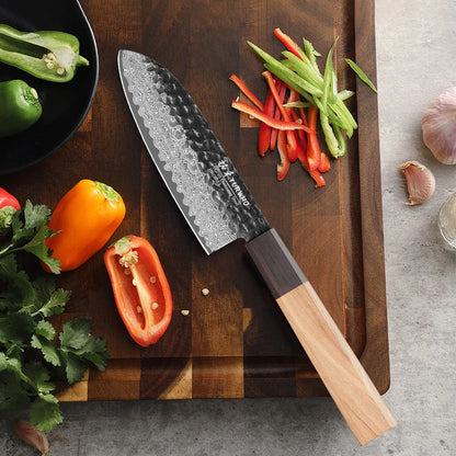 Santoku Knife 125mm – Handmade Japanese Damascus Steel, Vegetable & Utility Cleaver