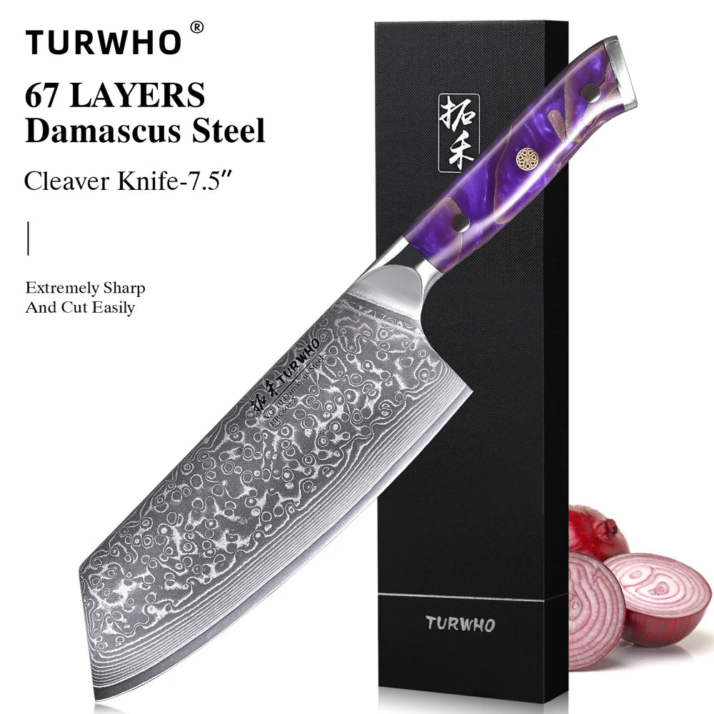 Chinese Cleaver 190mm – Damascus Steel, Meat & Vegetable Chopper